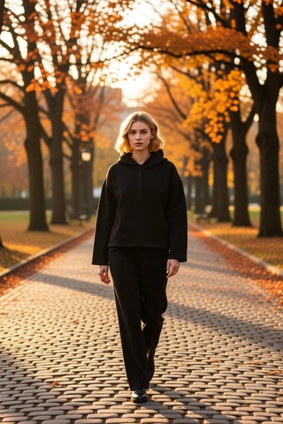 Benerly Kadın Kapüşonlu Düşük Kol Oversize Örme Sweatshirt Fonksiyonel Da siyah
