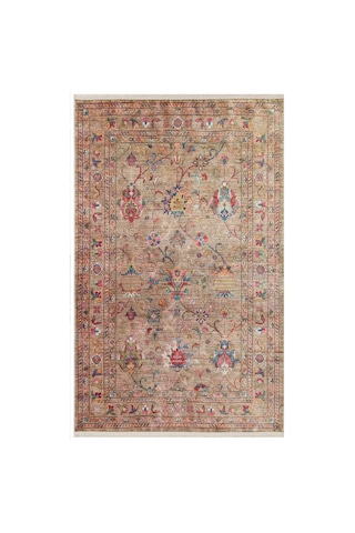 Anatolia Atk08 Floral Desenli Bej Vintage Salon Halısı Kaymaz Makinede Yıkanabilir