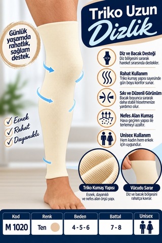 Triko Uzun Dizlik Unisex Uzun Diz Ve Bacak Destekliği M 1020 - Rylks Standart