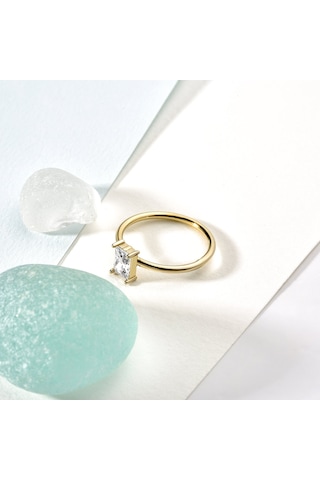 14 Ayar Altın Kaplama Baget Beyaz Taşlı Yüzük - Rs00110 Altın