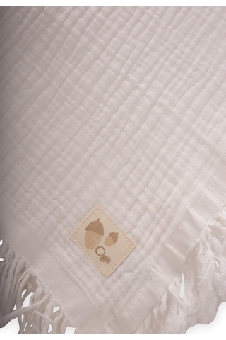 Cigit Dört Kat Püsküllü Battaniye 80x120 Cm Ekru Ekru