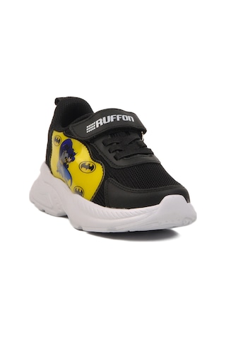 Siyah Sarı Fileli Cırtlı Unisex Çocuk Spor Ayakkabı Ruffon P Siyah-Sarı