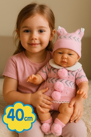 Gerçek Görünümlü Pembe Elbiseli 40 Cm Dayanıklı Kolay Temizlenir Kız Çocukları İçin Hediye Bebek Çok Renkli