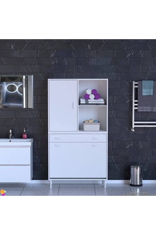 Modilayn Afra 90x173x32,5cm 1 Çekmece, 3 Göz Sepet, 1 Kapak, 4 Raf Dar Alan Banyo Dolabı Beyaz