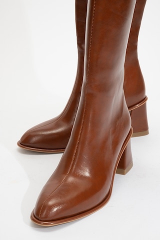 Luvishoes Luvi Shoes Paradis Taba Cilt Kadın Kalın Topuklu Çizme TABA CİLT
