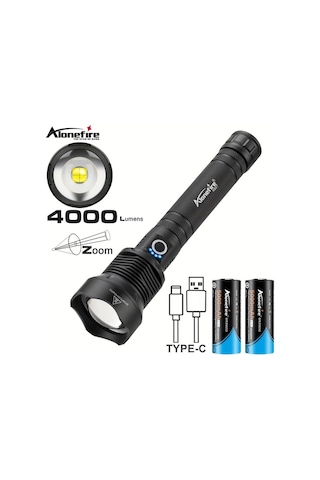 Xuweiwei Alonefire 4000 Lümen Zoomlu H007 Batarya Yok Usb Şarj Edilebilir Led Fener Kamp Yürüyüş Taktik 18650 26650 Pil Altın