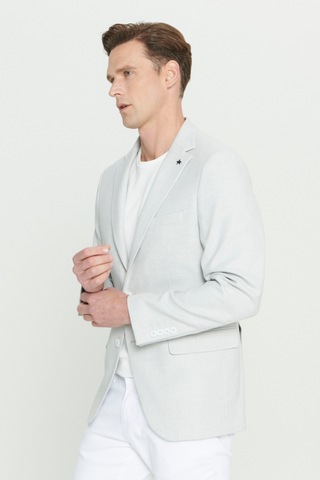 AC&Co / Altınyıldız Classics Erkek Açık Gri Slim Fit Dar Kesim Mono Yaka Armürlü Ceket