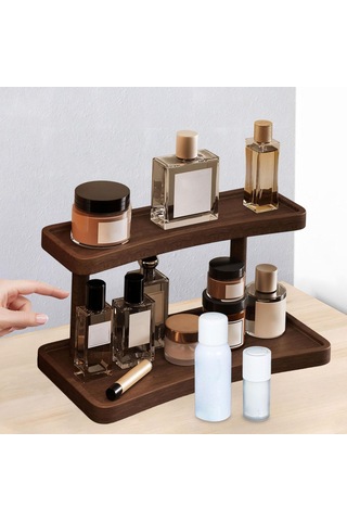 Homyl Ahşap Yükseltici Sergileme Rafı Düzenleyici 2 Katmanlı Kahverengi