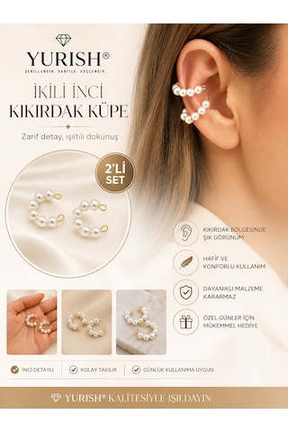 Kadın 2'li İnci Kıkırdak Küpe Beyaz