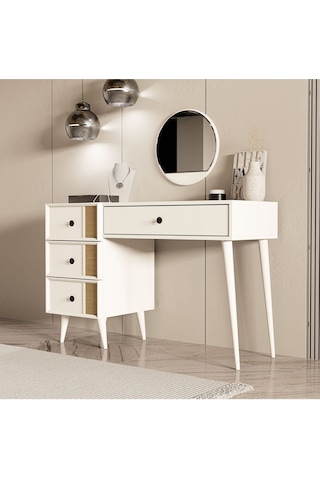 2252 Rose Ahşap Ayaklı Mdf Çerçeveli Makyaj Masası Beyaz-yunus