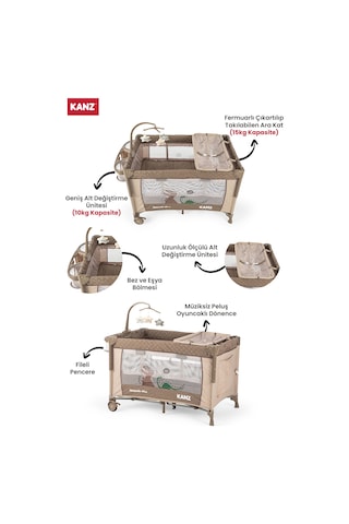 Kanz Sleepside +plus Anne Yanı Park Yatak Kahve - Yatak Hediyeli