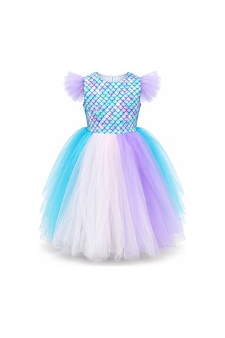 Esila Kids Kız Çocuk Elbise Deniz Kızı Desenli 1-8 Yaş Çok Renkli