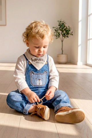 Babymod Denim 3'lü Erkek Bebek Salopet Kot Tulum Takım mavi