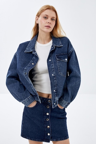 Koyu Mavi Cep Detaylı Denim Bomber Ceket-koyu Mavi Koyu Mavi