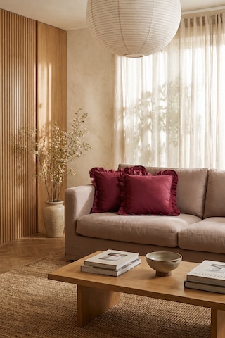 2 Li Bordo Fırfırlı Dekoratif Kırlent Kılıfı %100 Pamuk 45x45 Cm