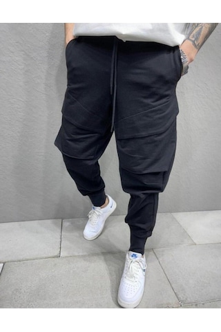 Cep Detaylı Lastik Bel Jogger Pantolon Siyah