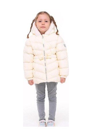 Benitto Kız Çocuk Beli Kemerli İçi Peluş Detaylı Mont-14761 KREM