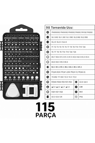 115 Parça Hassas Tornavida Seti Manyetik Uçlu Telefon Laptop Bilgisayar Elektronik Tamir Kiti