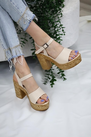 Asmi Shoes Kadın Adara Tek Bant Platformlu Ayakkabı 10 Cm Bej Bej