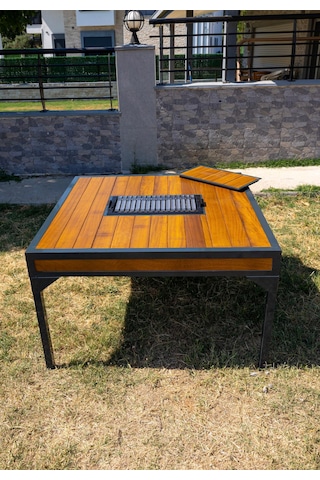 Kare Tasarım Yağmura Güneşe Dayanıklı Mangallı Masa Ahşap