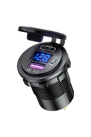 Geeksen Araç Usb Şarj Cihazı Pd 30w+qc3.0 18w Hızlı Şarj, Voltaj Göstergeli, Mavi Işık, 12-24v, Abs Malzeme