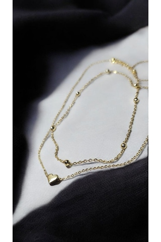 Altın Renk Kalp Uçlu İki Katlı Minimal Kadın Kolye Gold