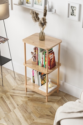 3 Raflı Ahşap Kitaplık Raf Ahşap Gazetelik Ayakkabılık -çam