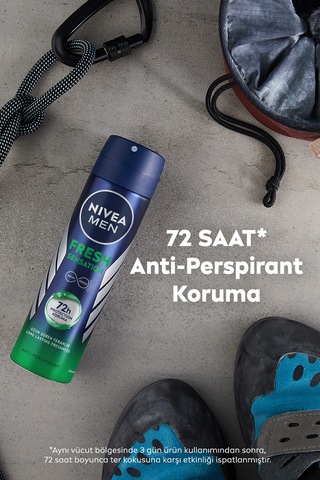 Men Erkek Sprey Deodorant Fresh Sensation 150ml, 72 Saat Anti-perspirant, X3 Adet