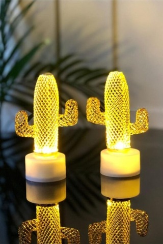 Led Işıklı Mini Kaktüs Gece Lambası Yılbaşı Süsü Sarı