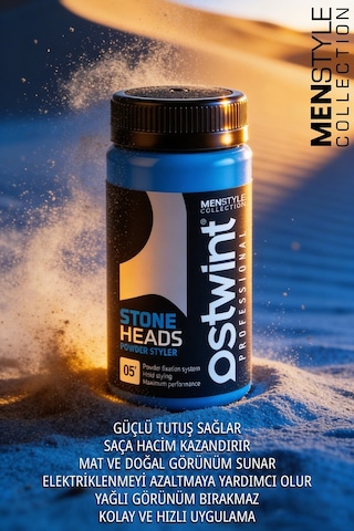 Ostwint MenStyle Collection Güçlü Tutuculuk Mat Bitiriş Hacim ve Doku Saç Şekillendirici Pudra Toz Wax Mavi 20 G