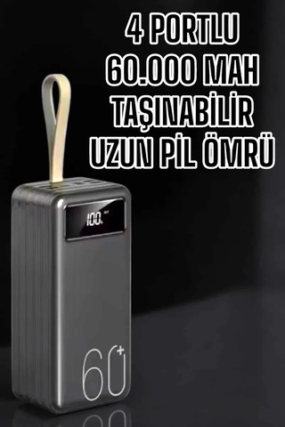 Powerbank 60.000 Mah Hızlı Şarj 4 Çıkışlı Uzun Şarj Süreli Dijital Göstergeli Renkli 73480489