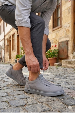Guja 26y510-2 Rahat Kauçuk Taban Tekstil Lastik Bağcıklı Sneaker Erkek Ayakkabı Gri
