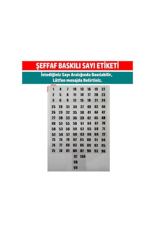 Sayı Etiketi Şeffaf Numaratör Seri Numara Envanter, Sayı Sticker 1'den 100'e Kadar 20x15mm