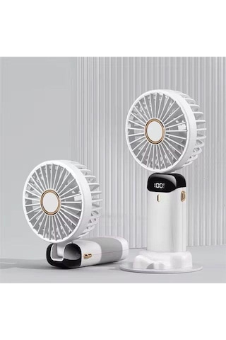 Mini Klima 5 Kademeli Şarjlı Taşınabilir Dijital Led Göstergeli El Fanı Vantilatör - Beyaz