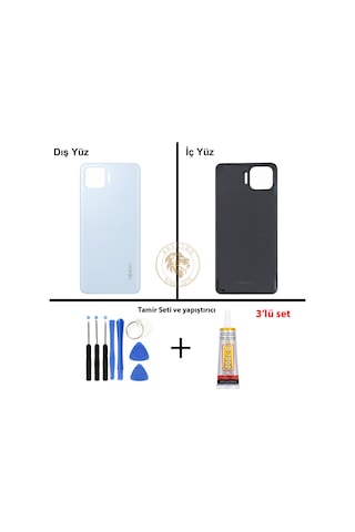 Oppo Kapak Vida Seti + Yapıs Tırıcı Reno 4 Lite Ac Ik Mavi Yapıs Tırıcı B-7000 Yapıştırıcı Vida Seti Arka Kapak Arka Cam Batarya Kapağı Lazer Kesim Kapak Pil Kapağı Back Cover Çok Renkli
