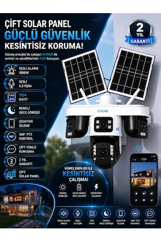 Okam 335 Premıum 4g Solar Güvenlik Kamerası Sım Kartlı 7/24 Kayıt Akıllı Takip Renkli Gece Görüşü