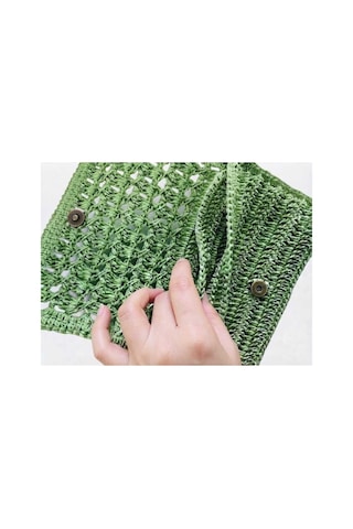 Myzumax El Örmesi Kadın Kağıt İp Portföy Çanta - 2 Bölmeli Mıknatıslı Bilek Askılı Bohem Clutch Yeşil