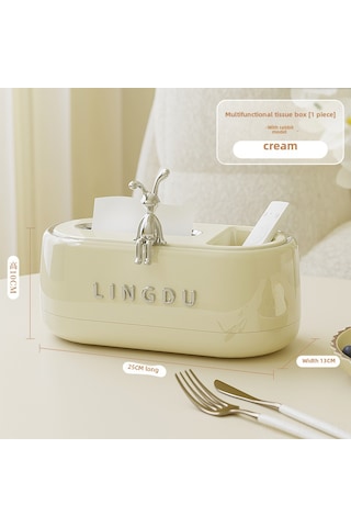 Geeroyoo Krem Beyaz Tavşan Dekorlu Pratik Masaüstü Havlu Kutusu - Oturma Odası, Banyo, Tv Odası İçin Dayanıklı Dekoratif Depolama Kutusu 25 13 10cm