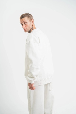 Luz&pos Erkek Uzun Kol Bisiklet Yaka Yıkamalı Sweatshirt - Beyaz Beyaz