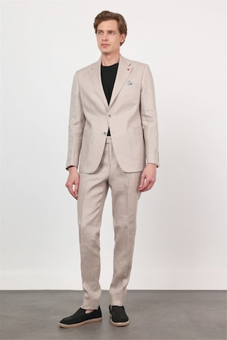 İmza Bej Mono Yaka Keten 6 Drop Slim Fit Yarım Astar %100 Keten Takım Elbise 1001260164 Koyu Bej