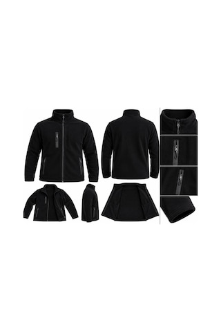 Riyal Textil 3 Cepli Polar Ceket Şık Ve Rahat Siyah Siyah