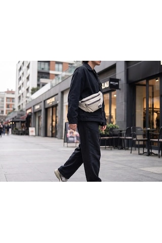 Trendexa Krem Unisex Bel Çantası Çapraz Askılı Günlük Kullanım Fermuarlı 30x13 Cm Mac