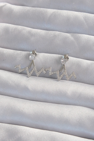 Pirinç Gümüş Renk Zirkon Taşlı Zikzak Küpe - Ebj240820w26702 Diğer