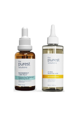 The Purest Solutions Karma ve Yağlı Ciltler İçin Oil Control Toner 200 ML + Intensive Pore Tightening and Lightening Serum 30 ML