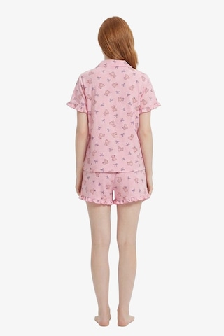 Cottonhill Pudra Ayıcık Desenli Bürümcük Gömlek Yaka Kadın Şortlu Pijama Takımı