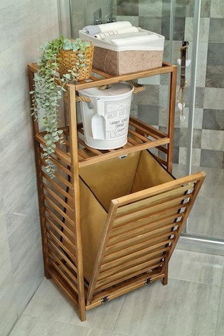 Digithome Ceviz Rengi Ahşap Kirli Sepetli Banyo Düzenleyici Raf Cvz01 Ceviz