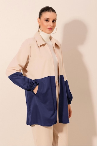 5909 Çift Renkli Mevsimlik Trençkot - Lacivert Lacivert