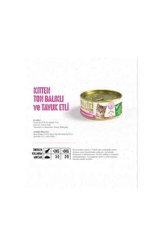 Nutri Feline Kitten Tavuklu ve Ton Balıklı Tahılsız Konserve Yavru Kedi Maması 85 G