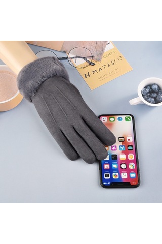Kosona Kadınlar İçin Kışlık Dokunmatik Ekranlı Yünlü Kalın Isı Sağlayan Sürüş Ve Sürücü Eldiveni Siyah Tek Beden