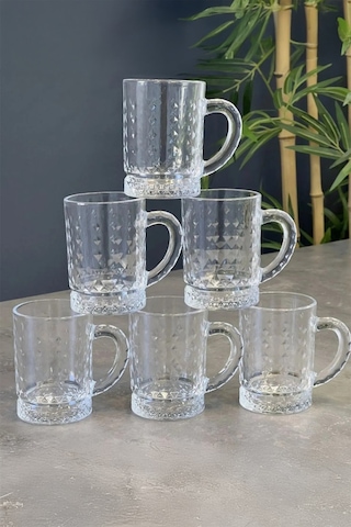 Arow Tr-4225 Raena 6'lı Cam Kulplu Kahve Yanı Bardak Seti Şeffaf